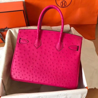 Hermes Birkin 30 Handmade Bag In Rose Red Ostrich Skin