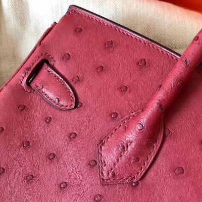 Hermes Birkin 30 Handmade Bag In Ruby Ostrich Skin