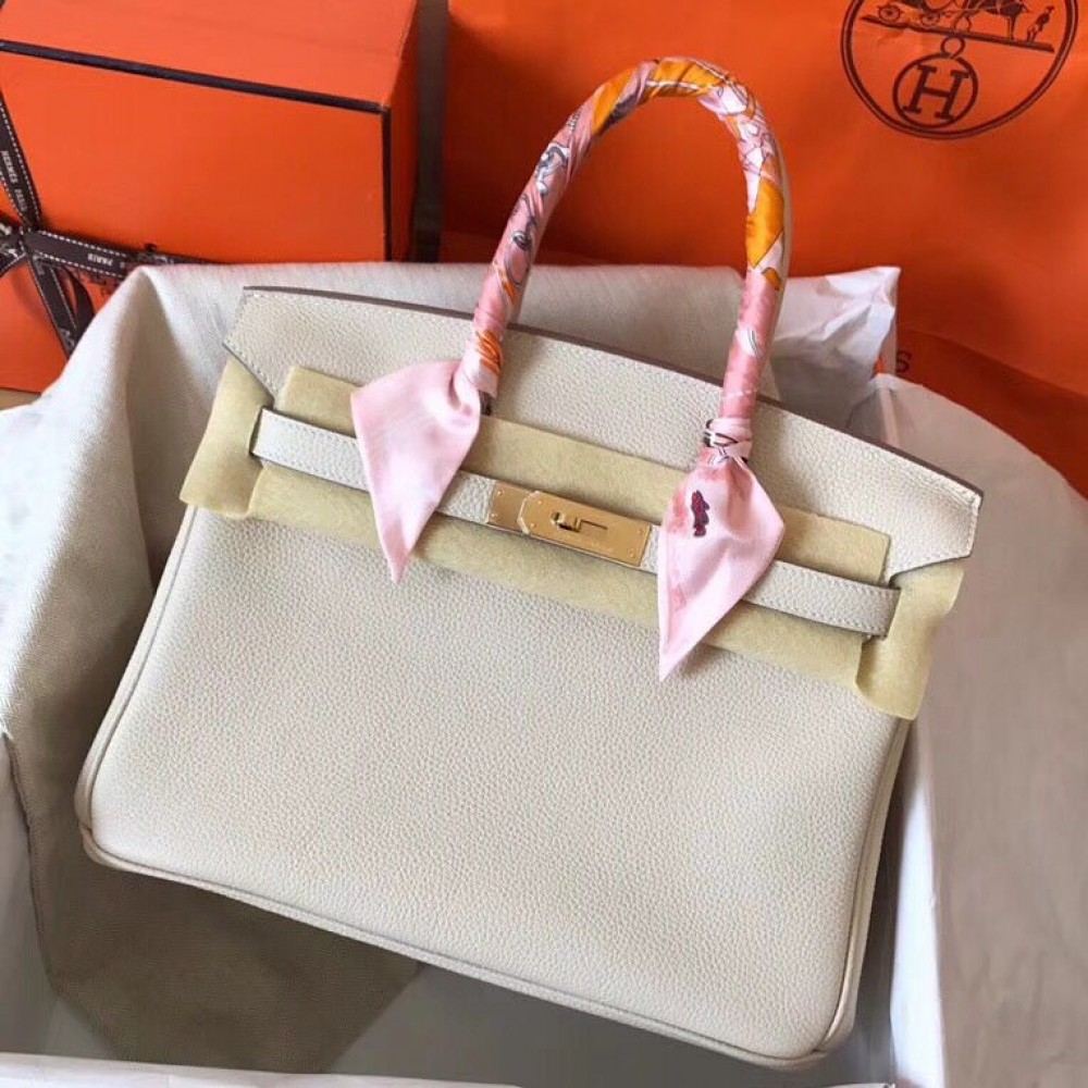 Hermes Birkin 30 Handmade Bag In White Clemence Leather