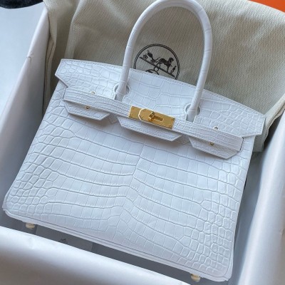 Hermes Birkin 30 Handmade Bag In White Crocodile Niloticus Matte Skin HSBS60247