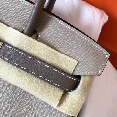 Hermes Birkin 30 Handmade Bicolor Bag In Grey Epsom Leather