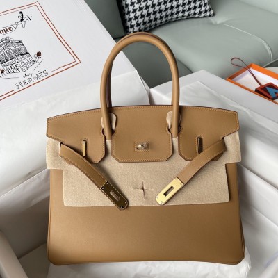 Hermes Birkin 30 Retourne Handmade Bag In Biscuit Swift Leather