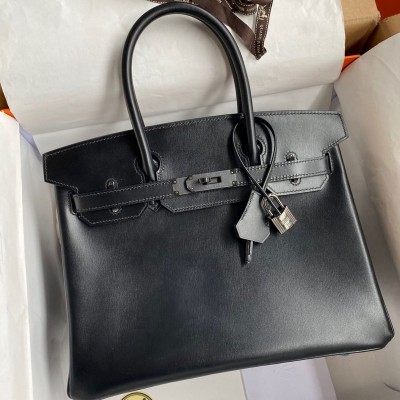 Hermes Birkin 30 Retourne Handmade Bag In Black Box Calfskin HSBS60230