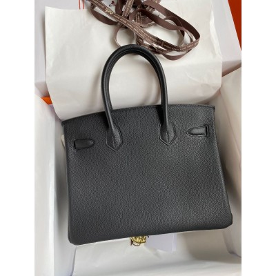 Hermes Birkin 30 Retourne Handmade Bag In Black Clemence Leather