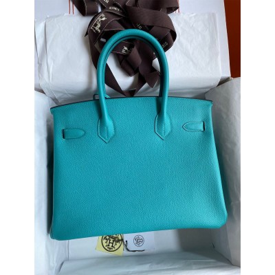 Hermes Birkin 30 Retourne Handmade Bag In Blue Paon Epsom Calfskin