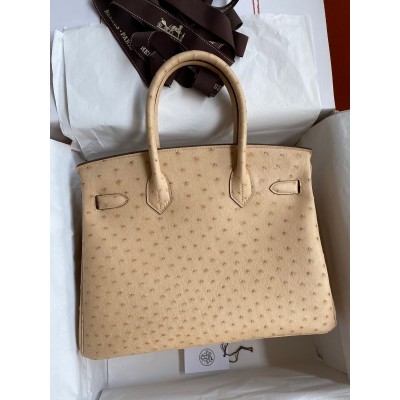 Hermes Birkin 30 Retourne Handmade Bag In Chai Ostrich Leather