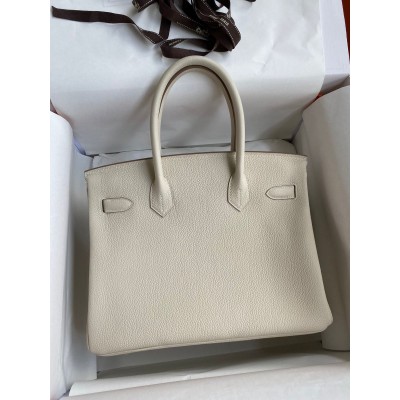 Hermes Birkin 30 Retourne Handmade Bag In Craie Clemence Leather