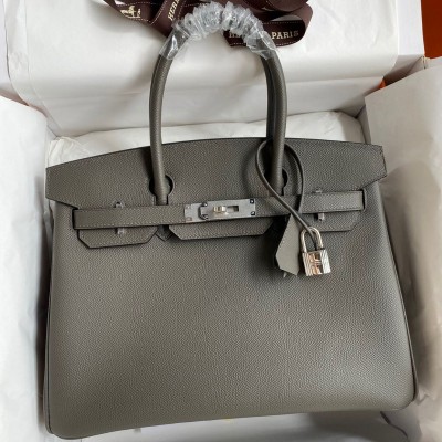 Hermes Birkin 30 Retourne Handmade Bag In Etain Epsom Calfskin HSBS60284