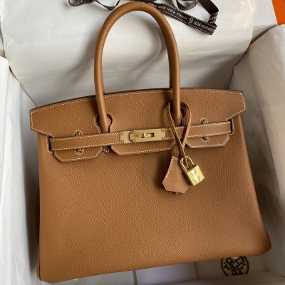 Hermes Birkin 30 Retourne Handmade Bag In Gold Epsom Calfskin HSBS60253