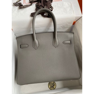 Hermes Birkin 30 Retourne Handmade Bag In Gris Meyer Clemence Leather