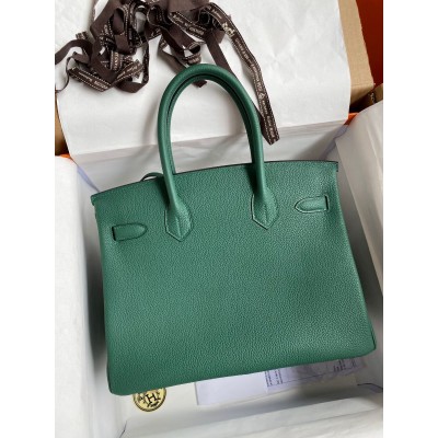 Hermes Birkin 30 Retourne Handmade Bag In Malachite Clemence Leather