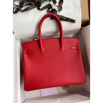 Hermes Birkin 30 Retourne Handmade Bag In Red Epsom Calfskin