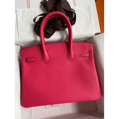 Hermes Birkin 30 Retourne Handmade Bag In Rose Red Clemence Leather