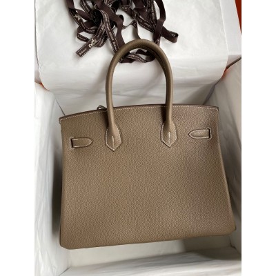 Hermes Birkin 30 Retourne Handmade Bag In Taupe Clemence Leather