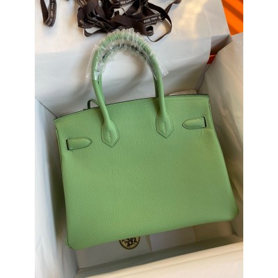 Hermes Birkin 30 Retourne Handmade Bag In Vert Criquet Epsom Calfskin