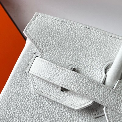 Hermes Birkin 30 Retourne Handmade Bag In White Clemence Leather