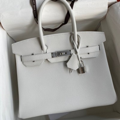 Hermes Birkin 30 Retourne Handmade Bag In White Epsom Calfskin HSBS60270