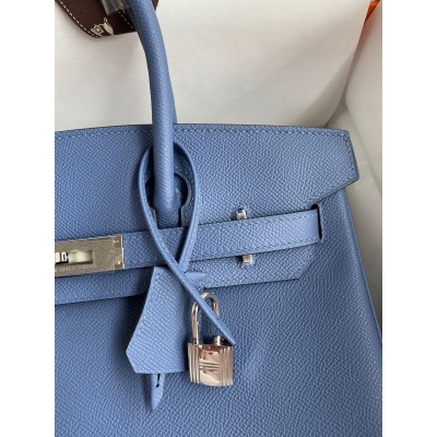 Hermes Birkin 30 Retourne Handmade Bag in Blue Agate Epsom Calfskin