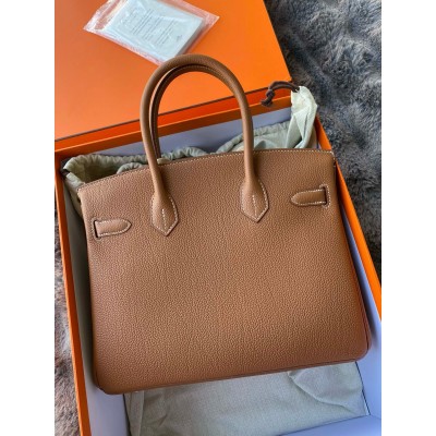 Hermes Birkin 30 Retourne Handmade Bag in Gold Togo Leather