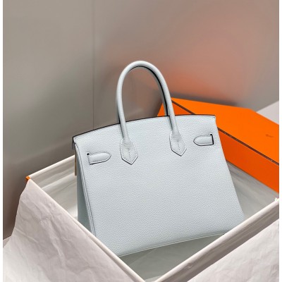 Hermes Birkin 30cm Bag In Blue Brume Clemence Leather GHW