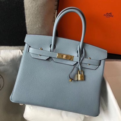 Hermes Birkin 30cm Bag In Blue Lin Clemence Leather GHW HSBS60178