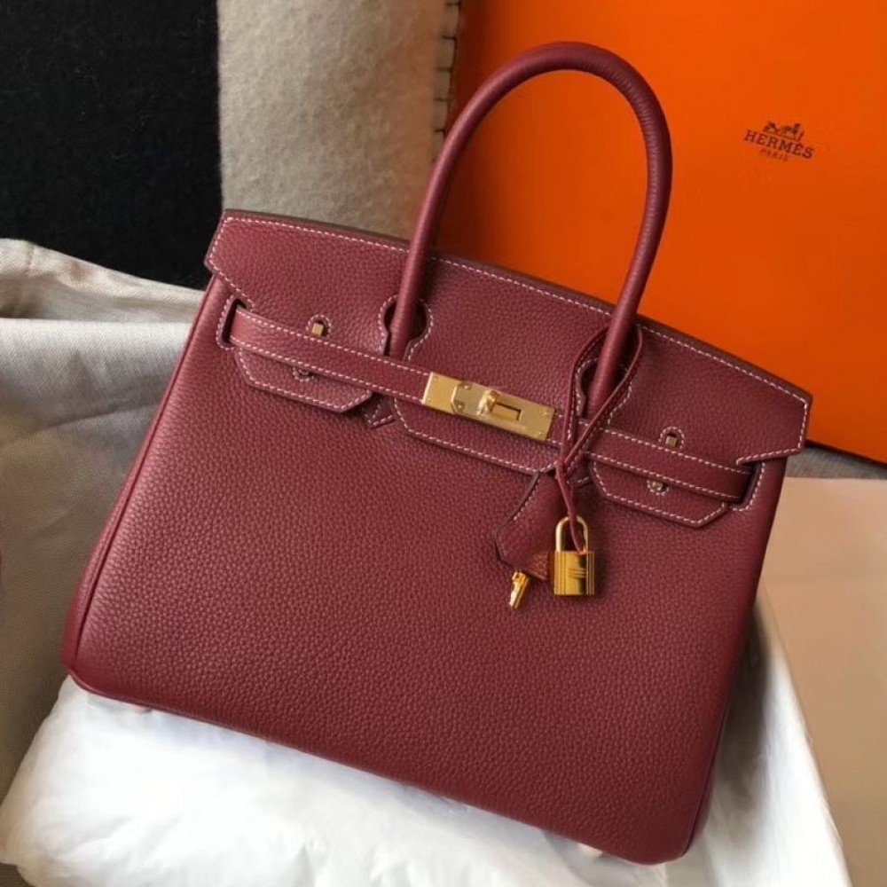 Hermes Birkin 30cm Bag In Bordeaux Clemence Leather GHW