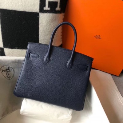 Hermes Birkin 30cm Bag In Dark Blue Clemence Leather GHW