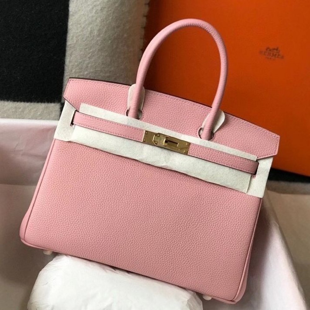 Hermes Birkin 30cm Bag In Pink Clemence Leather GHW