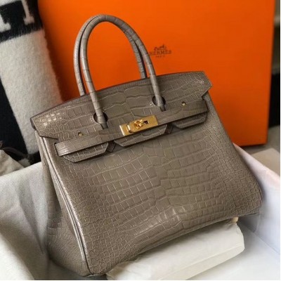 Hermes Birkin 30cm Bag In Taupe Embossed Crocodile Leather HSBS60205