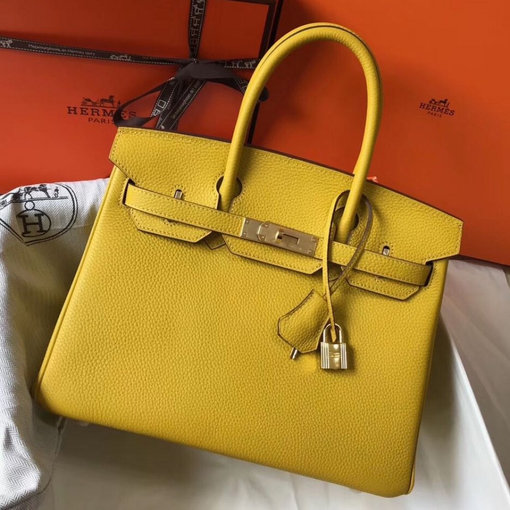 Hermes Birkin 30cm Bag In Yellow Clemence Leather GHW