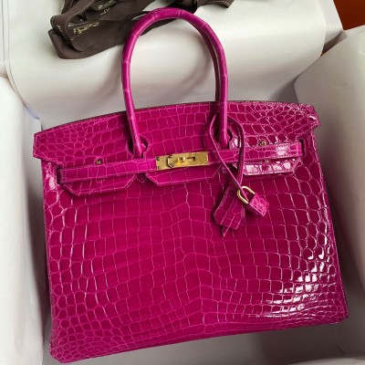 Hermes Birkin 35 Handmade Bag In Rose Scheherazade Crocodile Niloticus Shiny Skin HSBS60331