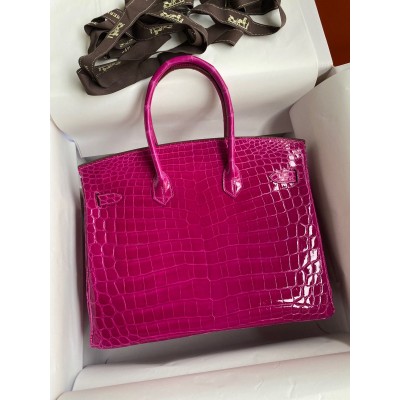 Hermes Birkin 35 Handmade Bag In Rose Scheherazade Crocodile Niloticus Shiny Skin