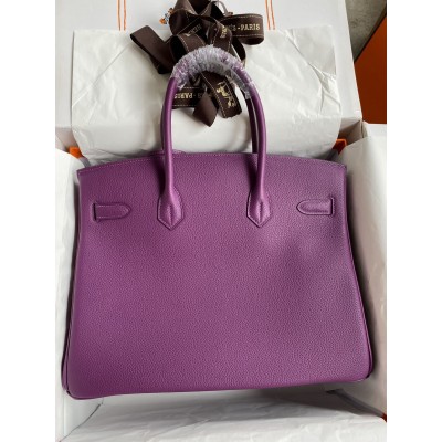 Hermes Birkin 35 Retourne Handmade Bag in Anemone Clemence Leather