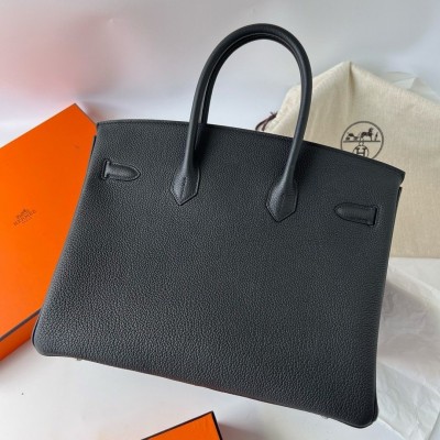 Hermes Birkin 35 Retourne Handmade Bag in Black Clemence Leather