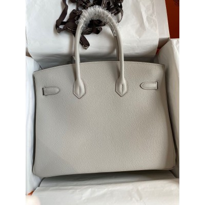 Hermes Birkin 35 Retourne Handmade Bag in Pearl Grey Epsom Calfskin