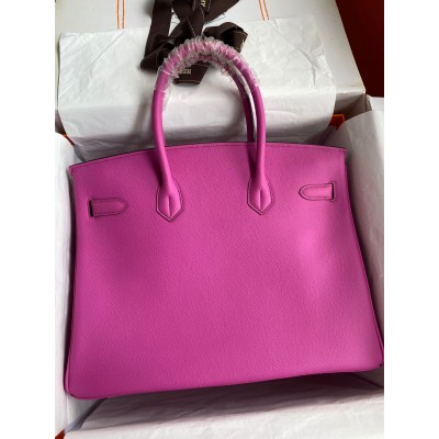 Hermes Birkin 35 Retourne Handmade Bag in Rose Magnolia Epsom Calfskin