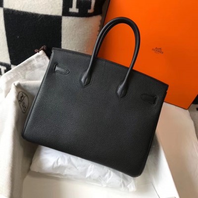 Hermes Birkin 35cm Bag In Black Clemence Leather GHW