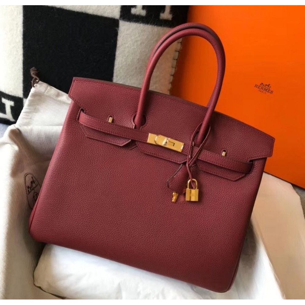 Hermes Birkin 35cm Bag In Bordeaux Clemence Leather GHW