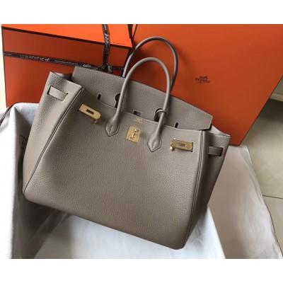 Hermes Birkin 35cm Bag In Gris Tourterelle Clemence Leather GHW