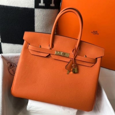 Hermes Birkin 35cm Bag In Orange Clemence Leather GHW HSBS60320