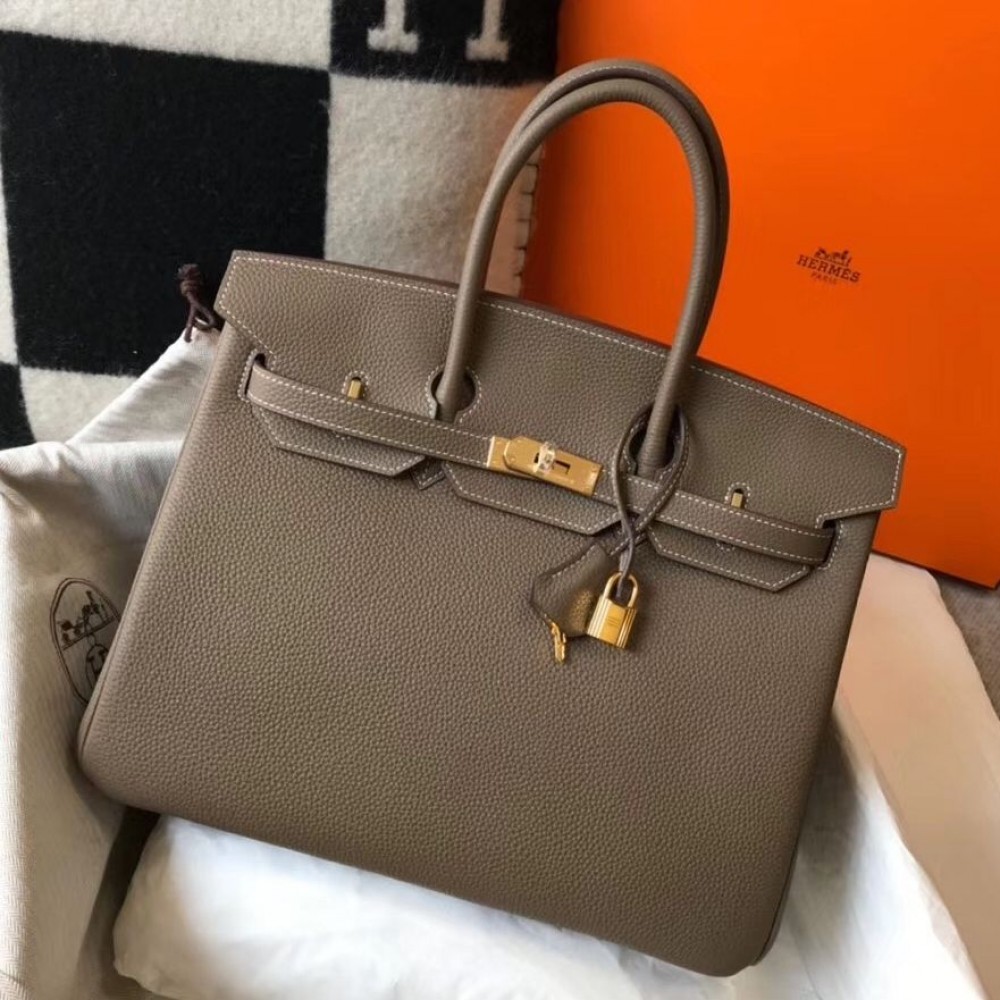 Hermes Birkin 35cm Bag In Taupe Grey Clemence Leather GHW