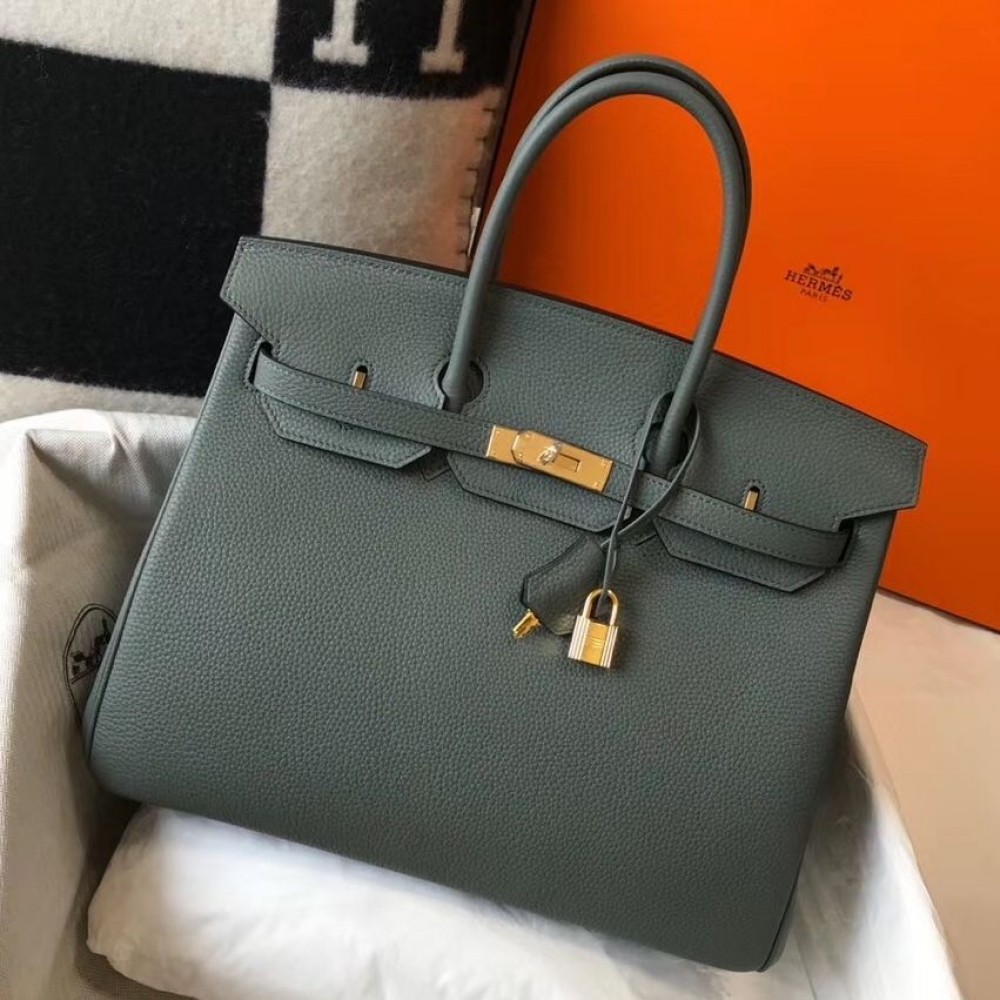 Hermes Birkin 35cm Bag In Vert Amande Clemence Leather GHW