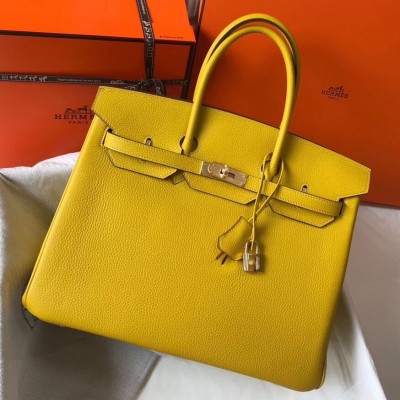 Hermes Birkin 35cm Bag In Yellow Clemence Leather GHW HSBS60316