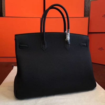 Hermes Birkin 40 Handmade Bag In Black Clemence Leather