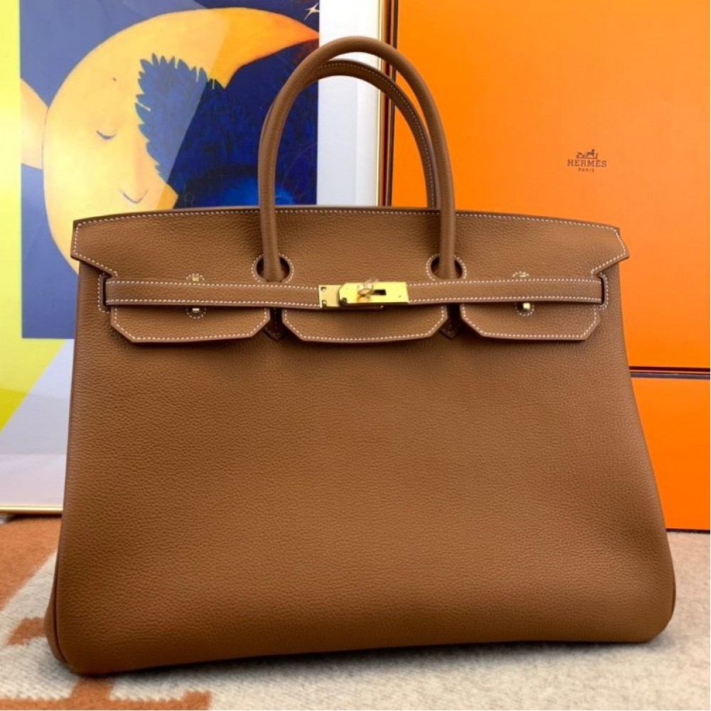 Hermes Birkin 40 Handmade Bag In Gold Clemence Leather