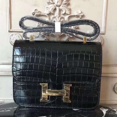 Hermes Black Constance MM 24cm Crocodile Bag HSBS60356