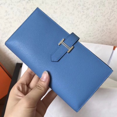 Hermes Blue Jean Epsom Bearn Gusset Wallet HSBS60384