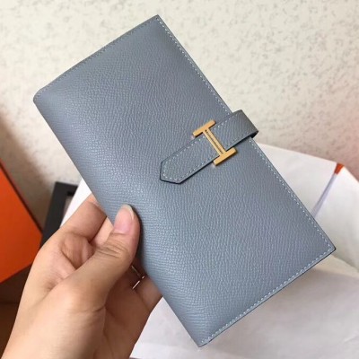 Hermes Blue Lin Epsom Bearn Gusset Wallet HSBS60374