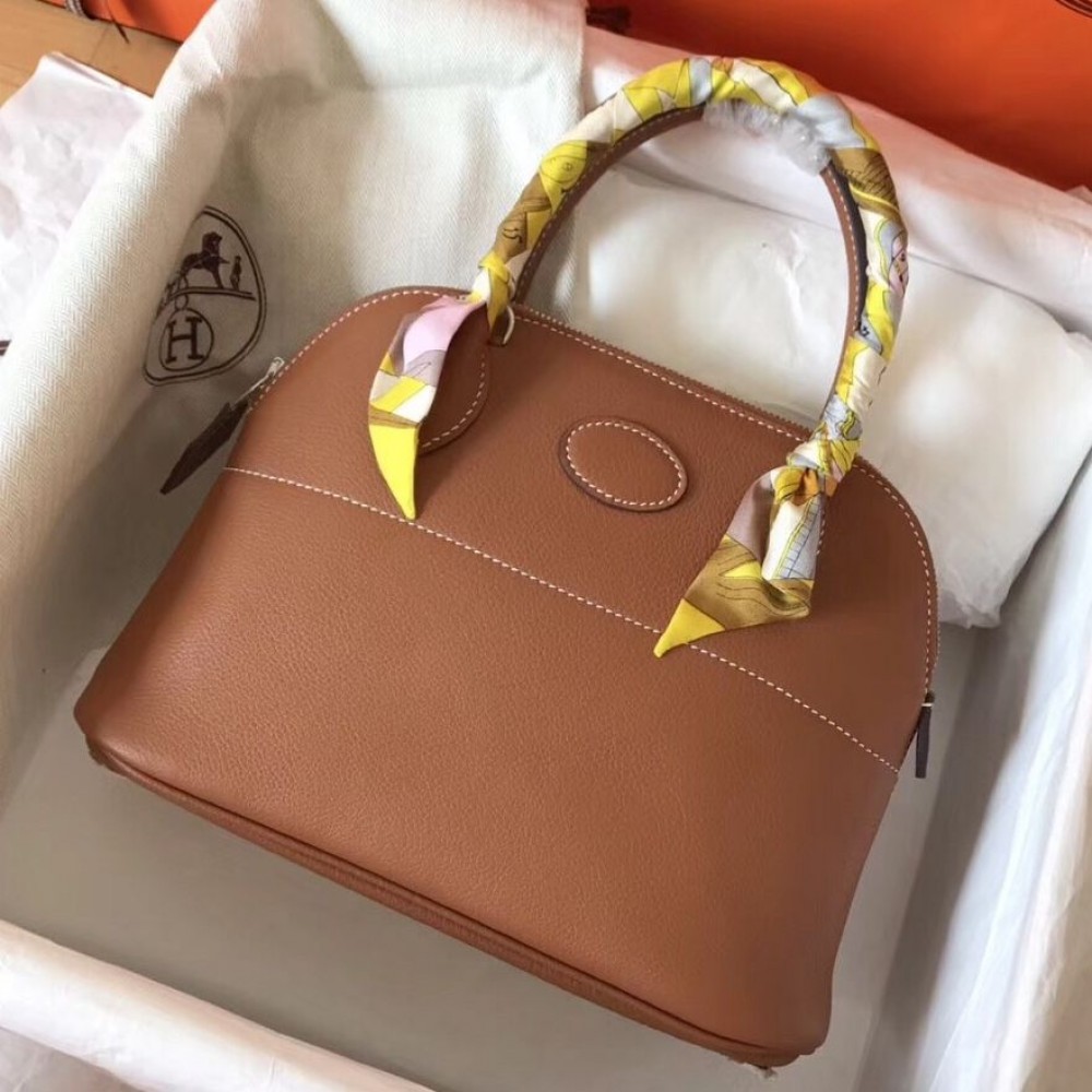 Hermes Bolide 27 Handmade Bag In Gold Clemence Leather