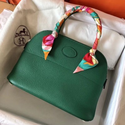 Hermes Bolide 27 Handmade Bag In Vert Vertigo Clemence Leather HSBS62155